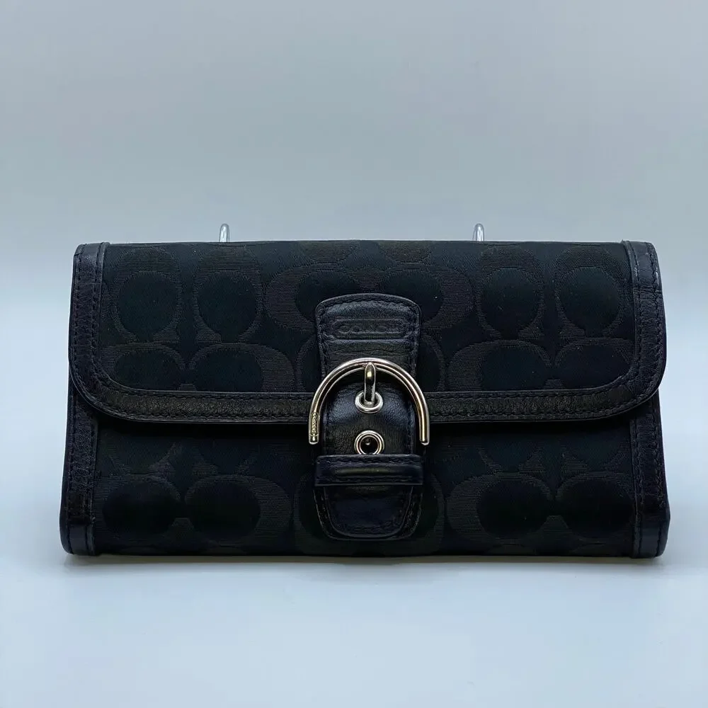 Y2K‎ Coach Soho Buckle Front Black Signature Canvas Wallet Trifold Authentic